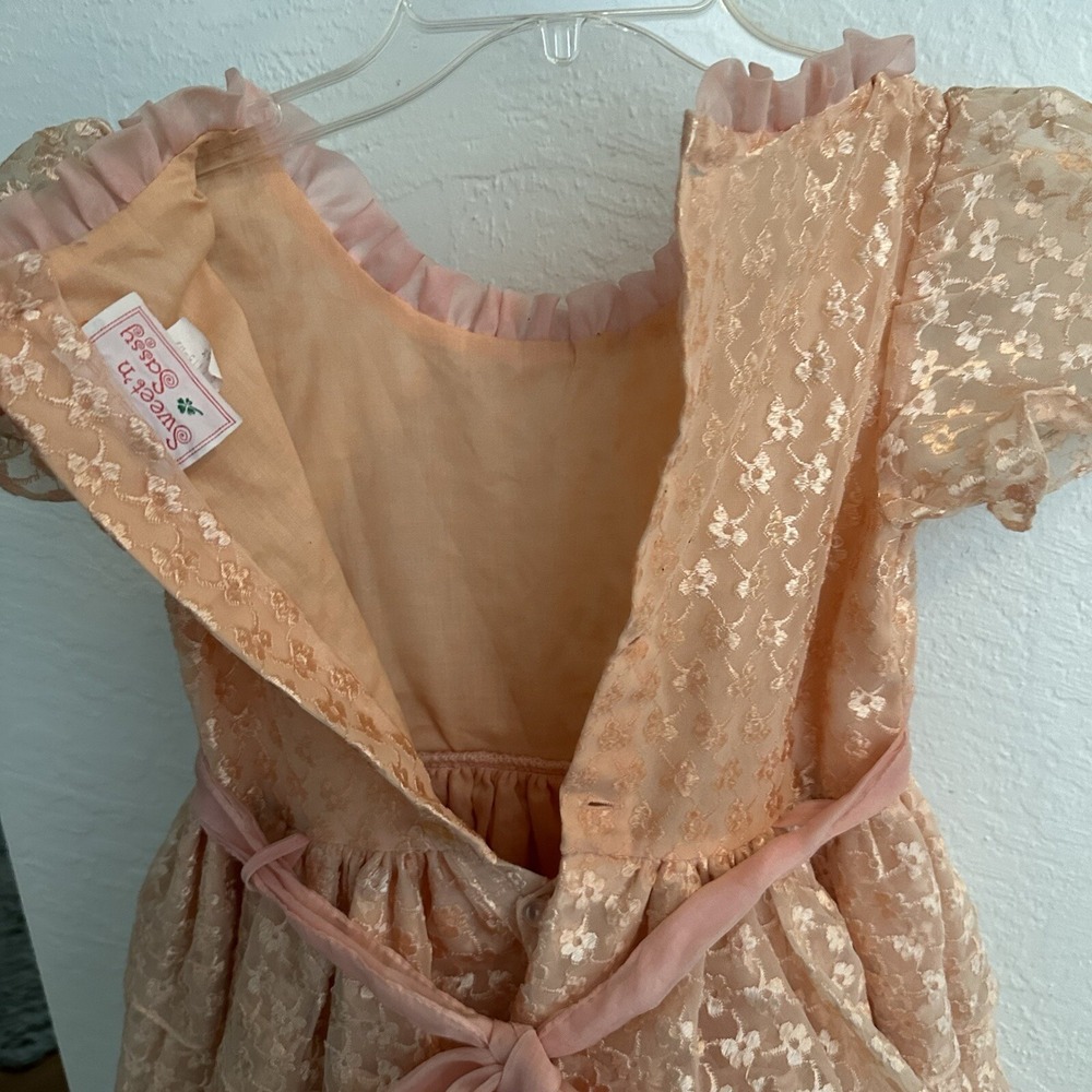 Vintage Sweet N Sassy Dress Peach Ruffles 80s 1980s Layered Pageant Cottagecore - Picture 3 of 16